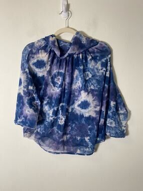 Sweet Pea Blue Short Sleeve Sheer Blouson Style Top Sz XS